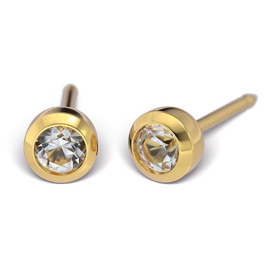 April crystal 2mm or 3mm, gold-plated round setting